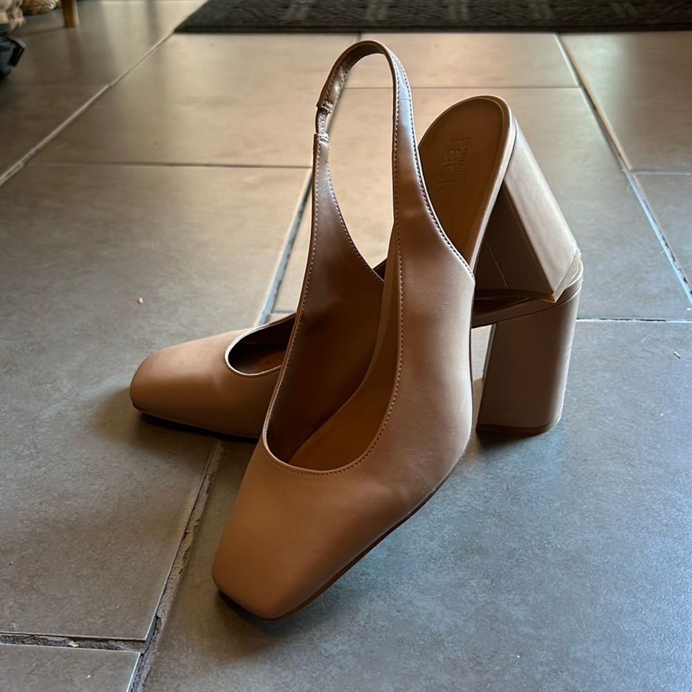 Square toe sling back block heel